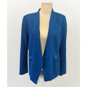 ZARA Basics COBALT‎ ELECTRIC BLUE JACKET BLAZER WITH ZIP POCKETS SIZE Large